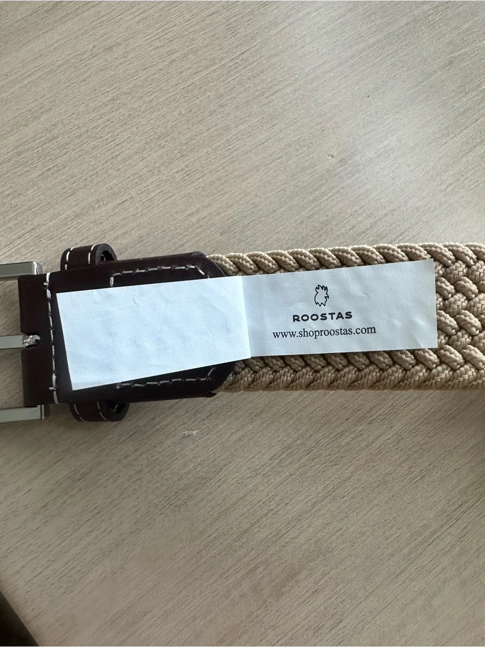 Men's Braided Tan Stretch Belt with Dark Brown Leather Trim